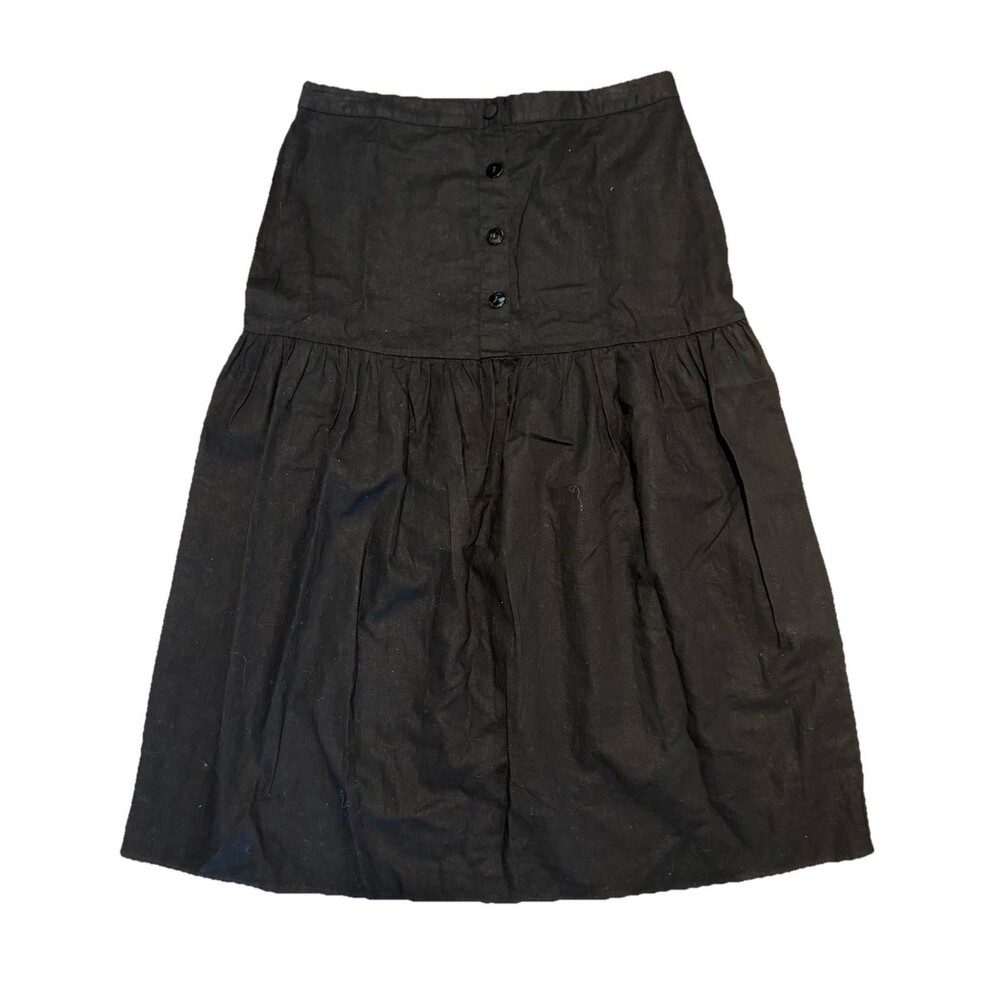 Saks Fifth Avenue 100% Linen Black Tiered Skirt Coastal Resort Travel L